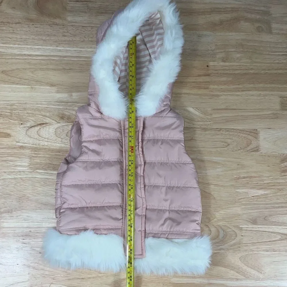 Lilly Wicket, Zip Up Puffer Vest, Faux Fur Lined Hood, Girls Toddler Baby 12M